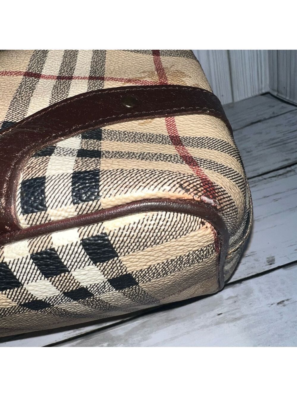 Burberry London Tote Bag Nova Check Plaid Canvas Leather Trim Shoulder Bag - Picture 9 of 16